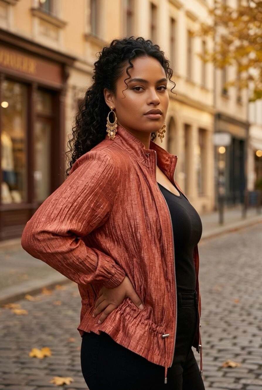 Ruby Rd. Rust Textured Linen Blend Zip-Up Jacket Size 16 - Picture 4 of 5